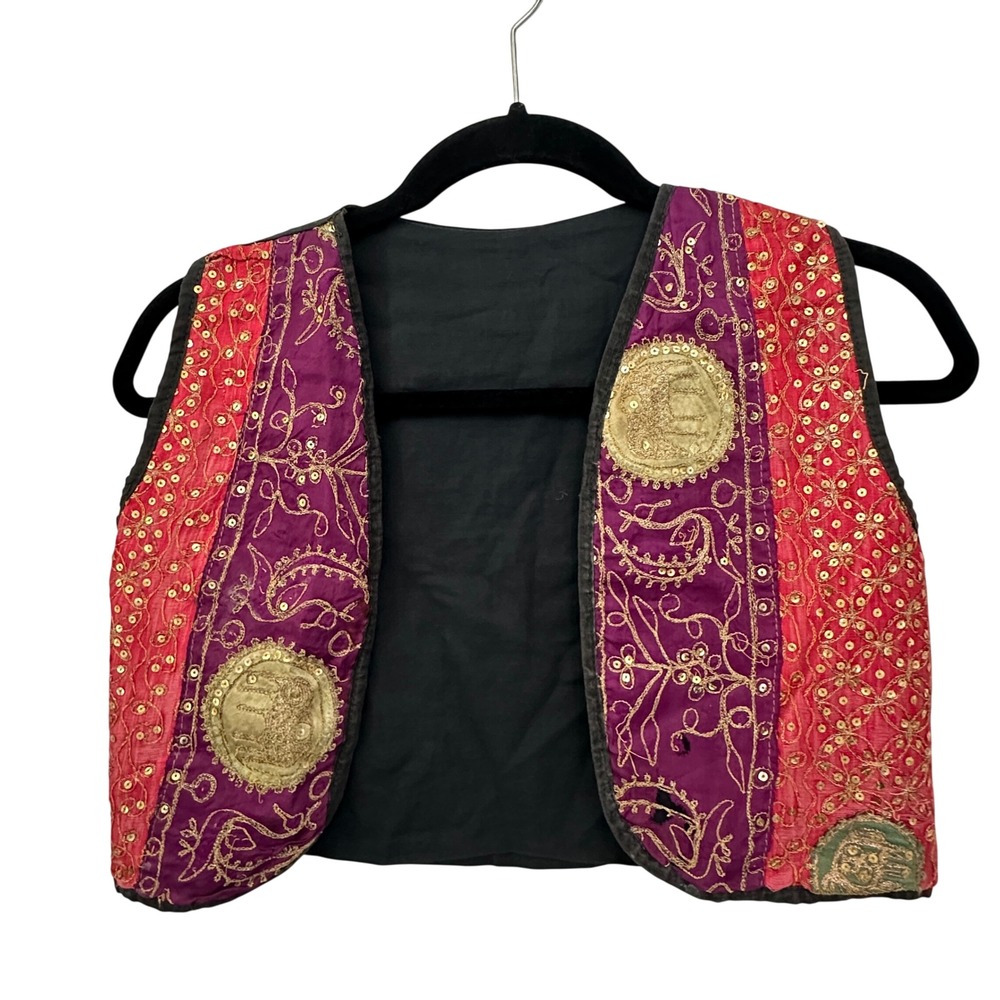 Vintage Banjara Kutch Vest Red Purple Gold Embroidered Elephant Sequin Boho
